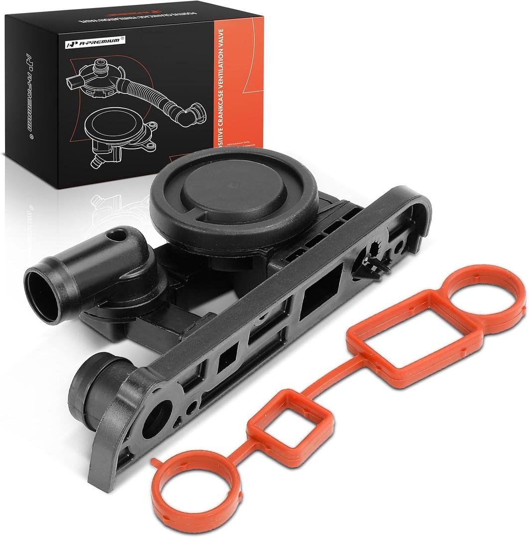 A-Premium With Check Valve PCV Valve Crankcase Vent Valve w/Gasket Kit Compatible with Volkswagen VW Jetta, Passat 2006 & Audi A3 2006, A4/A4 Quattro 2005-2006, 2.0L, Replace# 06F129101N