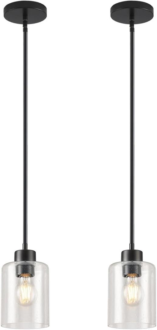 Black Pendant Lights Kitchen Island - Seeded Glass Pendant Light Fixture Multiple Stems Rods 3 Units 12 Inch 3 Units 4 Inch (2 Pack Black Seeded Downrod)