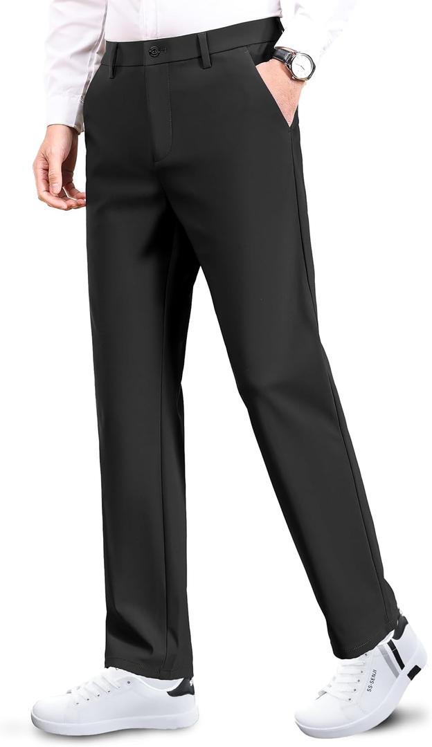 Safort Mens Golf Pants Dress Work Stretch Slim Slacks Classic Fit Comfy Straight Leg Casual Trousers with Pockets (Black)