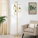 Dimmable Floor Lamp, Industrial Floor Lamps for Living Room, Gold Tree Lamp Standing Lamp Tall Lamps with 3 Elegant Teardrop Cage Head & 800 Lumens LED Bulbs for Living room Bedroom Office Dining Room