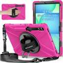 BRAECNstock Case for Samsung Galaxy Tab S10+ Plus/S9 Plus/S9 FE+/S8 Plus/S7 Plus /S7 FE 5G 12.4", Heavy Duty Shockproof Cover with Pen Holder, 360° Rotating Hand Strap & Stand, Shoulder Strap, Rose