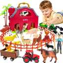BOLZRA Farm Animals Big Red Barn Toy for 1 2 3 4 5 Years Old Toddlers, Kids Farm Figures Fence Playset with Tractor, Preschool Montessori Learning Toys, Christmas Birthday Easter Gift for Boys Girls
