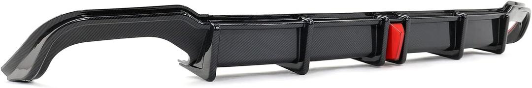IKON MOTORSPORTS, Rear Bumper Lip Diffuser Compatible with 2018-2022 Honda Accord Sport, PP Carbon Fiber Print Rear Shark Fins Spoiler with Light, 2019 2020 2021