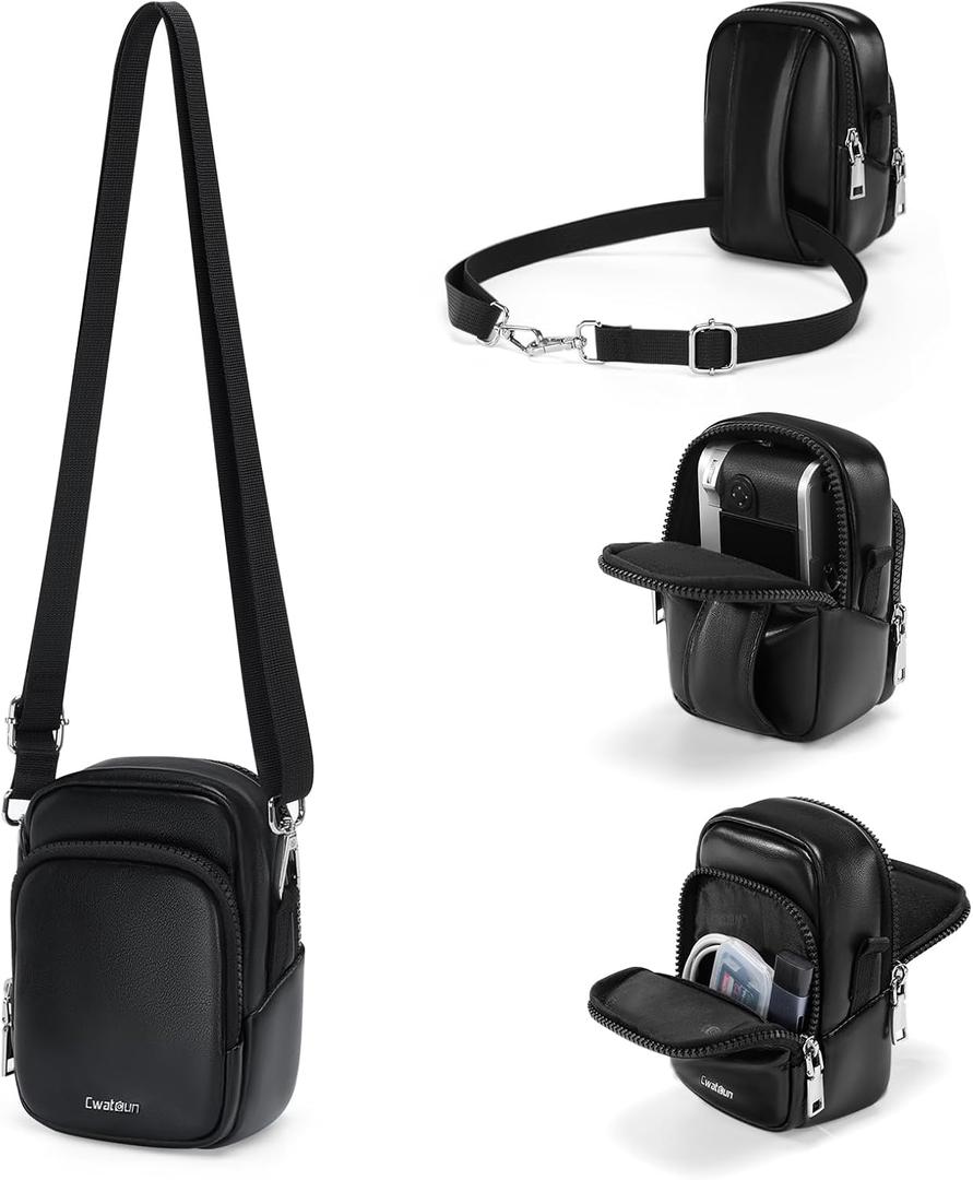 Cwatcun Mini Digital Compact Camera Sling Bag PU LeatherPortable Protective Small Crossbody Camera Case Lightweight Photography Camera waist bag for Canon Nikon Sony Fuji Digital Camera