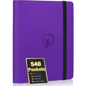 Premium 9 Pocket Card Binder for 540 Cards, Fabmaker PU Cover Trading Card Binder, Sturdy Card Collection Album, Sleek Card Holder Folders for Game Cards & Sports Cards, Purple