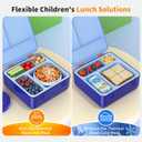 Bento Box for Kids, Lunch Box with Sticker and Leak-Proof Vacuum Food Jar, 4 Compartment BPA-Free Toddler Bento Box for School, Machine-Washable and Removable Compartments for Boy(Blue)