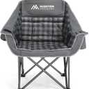 Huskfirm Oversized Camping Chair Padded Camping Chairs Heavy-Duty Foldable Camping Chairs with Cup Holder and Cooler Bag Portable Lawn Chair for Sports Outdoors-Support 450LBS, Grey