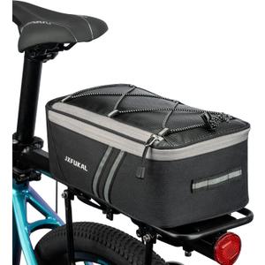JXFUKAL Rear Bike Rack Bag with Rain Cover, 7L/9L/10L/12L Waterproof Bicycle Ebike Saddle Bag Cycling Pannier Trunk Carrier with Reflector & Adjustable Cord for Commuter Travel Outdoor
