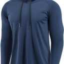 Men Quick Dry Hoodies Shirt Long Sleeve Workout Athletic Gym Pullover Hooded Shirts (Large, Navy Blue)