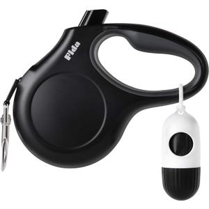 Fida Retractable Dog Leash with Dispenser and Poop Bags, 16 ft Pet Walking Leash for Medium Dog or Cat up to 44 lbs, Anti-Slip Handle, Tangle-Free, Reflective Nylon Tape (M, Black)