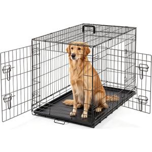 DUMOS Dog Crate, 36 Inch Medium Double Door Dog Cage with Plastic Leak-Proof Pan Tray, Folding Metal Wire Pet Kennel for Indoor, Outdoor, Travel