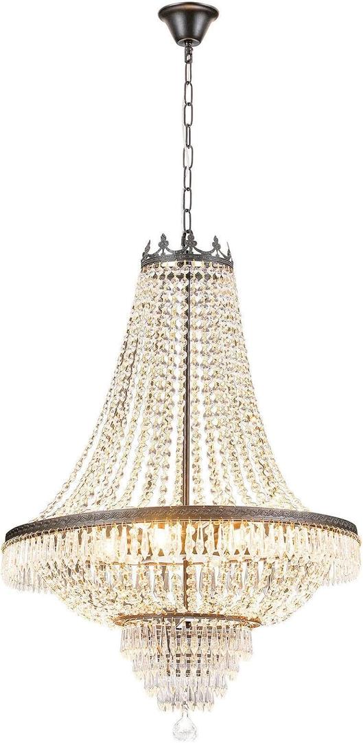 French Empire 9 Light Crystal Chandelier - Decorative Lighting for Living Room, Dining Room, Foyer - E12 (Black)