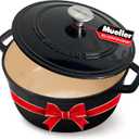 MUELLER HOME 6 Quart Enameled Cast Iron Pot Dutch Oven, Heavy-Duty Oven-Safe up to 500 F, & Across All Cooktops, Casserole Dishes for Ovens, Bread Pan with Lid and Knob, Cast Iron Cookware, Black