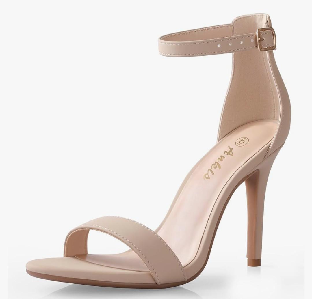 Ankis High Heels for Women 4 Inches, Black Nude Gold Stiletto Heels Open Toe Ankle Strap Heeled Sandals for Dressy Wedding Party. Size 8