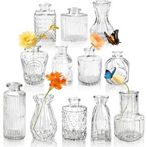 Der Rose Glass Bud Vases Set of 12, Small Bud Vases for Flowers, Rustic Wedding Centerpieces and Home Decor