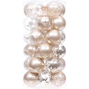 Sea Team 60mm/2.36" Shatterproof Clear Plastic Christmas Tree Ball Ornaments Set, Decorative Hanging Transparent Xmas Baubles with Stuffed Delicate Decorations (30 Counts , Champagne)