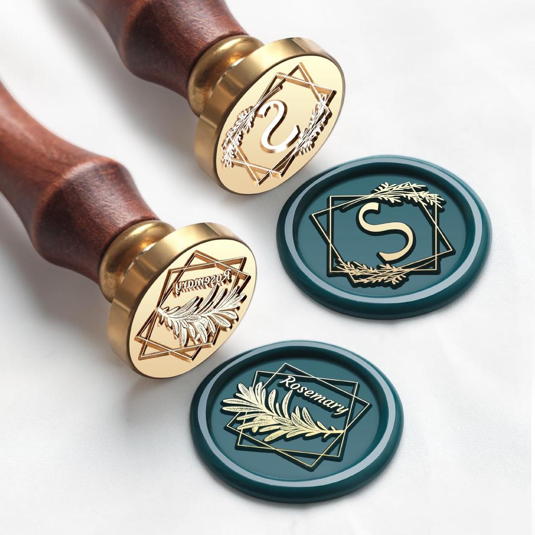 Letter S Wax Seal Stamp Rosemary Initial S Wax Stamp Kit, 2pcs Value Pack with Vintage Rosewood Handle Decorative Gift for Wedding Art Invitations Christmas