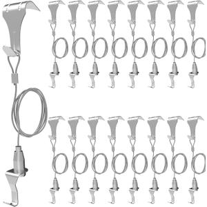 16 Pcs Picture Rail Hanging System,Picture Rail Hooks Molding Hooks Picture Rail Hangers,Adjustable Picture Wire Hooks Kit with 3ft (1 m) Length Cable with Loop,Picture Hanging Kit