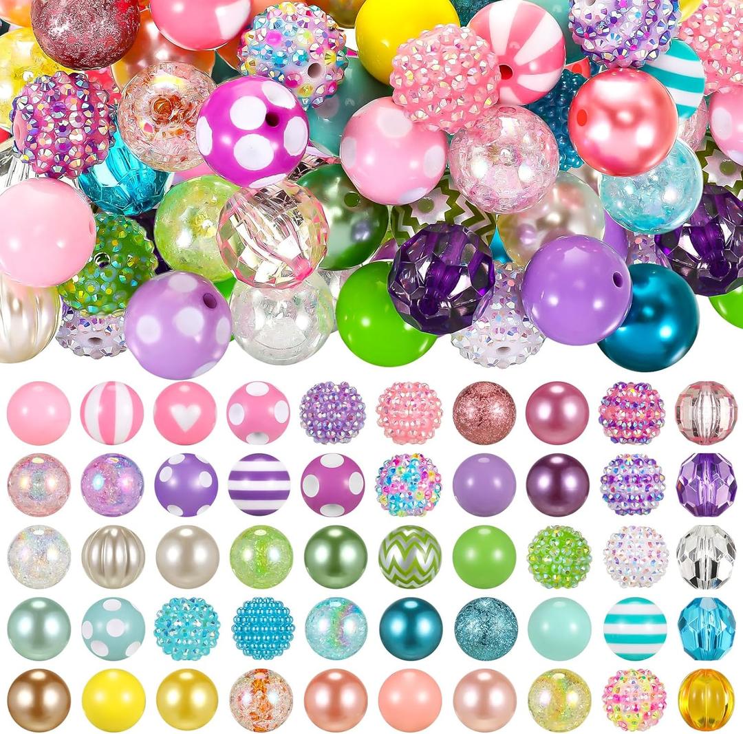 Huquary 100 Pcs 20mm Rhinestone Bubblegum Beads for Pens Mixed Crystal Resin Chunky Beads for DIY Craft Keychain Necklace Bracelet Jewelry Making(Candy Color)