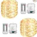 2 Pack Total 200 LED Fairy Lights Battery Operated String Lights with Remote & 8 Modes, 33FT Waterproof Copper Wire Battery Powered Twinkle Lights for Outdoor Christmas Parties Decoration Warm White