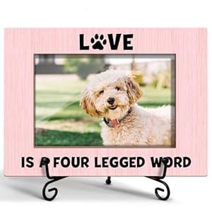 Pet Picture Frame - Love is Four Legged Word, Pet Paw Print Photo Frame for Dog Cat Wooden Picture Frame with Stand, 4"x6" Photo Frame for Tabletop Display, Home Office Desk Decor Shelf Display/ XK63