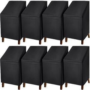 Moukeren 8 Pcs Black Outdoor Chair Cover Waterproof Stacking Patio Chair Cover for Lounge Furniture Lawn 210D Oxford Cloth 25" L x 25" W x 47" H