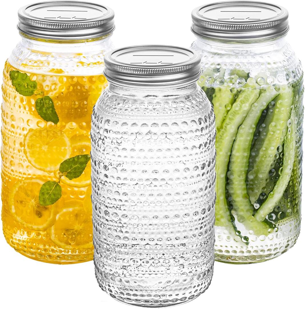 WACOI Mason Jars 64 Oz Wide Mouth with Lids 3 Pack, Large Half Gallon Glass Canning Jars for Fermenting, Pickling, Storing Food, Meal Prep, Salad Jam