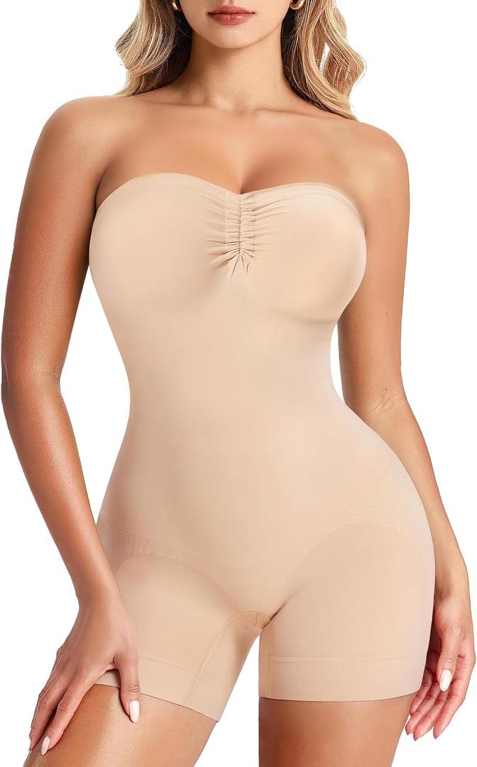 Nebility Strapless Shapewear for Women Tummy Control Shapewear Bodysuits Full Body Shaper with Adjustable Bow & Halter Neck 2XL