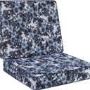 Favoyard Deep Seat Patio Cushion 22 x 22 x 3 in Waterproof Seat & Back Cushion Set with Color Fade Resisitant Pattern, Portable Handle, Attach Straps, Zipper on Removable Cover for Outdoor Furniture