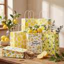 Yeaqee 48 Pcs Lemon Gift Bags Small Yellow Lemon Party Favor Bags Summer Fruit Paper Goodie Bag with Handle Treat Candy Bag for Baby Shower Wedding Birthday Summer Party, 5.91 x 3.15 x 8.27 Inch