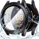 Goton Waterproof Case for Samsung Galaxy Watch 5 & 4 & FE Screen Protector 40mm with Tempered Glass, 1-Pack Hard PC Cover Bumper for Galaxy Watch5  No Fog, Touch-Responsive, Black