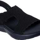 Skechers Women's T-Strap Sandal Flat (10, Black/Black)