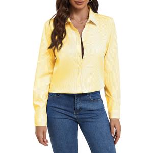 Wrinkle Free Womens Button Down Shirts for Women Long Sleeve Stretch Business Office Formal Work Blouses Tops (Yellow, S)