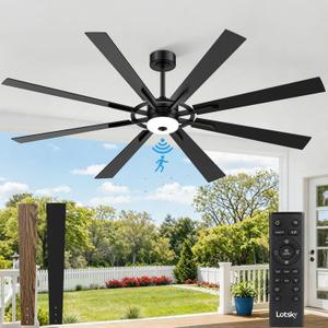 Lotsky 72" Outdoor Motion Sensor Ceiling Fan with LED Light, Remote Control