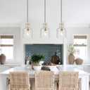 WILON Modern Glass Pendant Lighting for Kitchen Island, Farmhouse Pendant Lights for Dining Room Kitchen Sink, Adjustable Hanging Ceiling Light 7" Hammered Glass Shade, Brushed Nickel Metal Finish