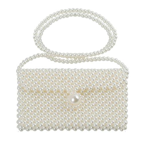 SHESRA Luxury Pearl Bag Chain Bag Purse Shoulder Bag Evening Bags for Women, Artificial Pearl Clutch Crossbody Beaded Handmade Bags for Party Wedding Bridal Travel