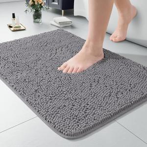 Luxury Bathroom Rug Shaggy Bath Mat 20 x 30 Inch, Washable Non Slip Bath Rugs for Bathroom Shower, Soft Plush Chenille Absorbent Carpets Mats, Gray