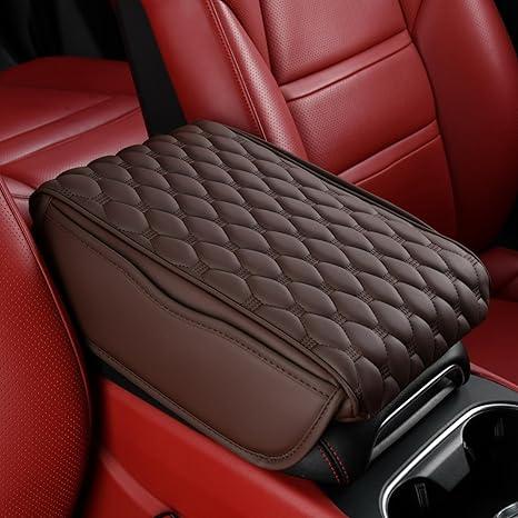 Car Armrest Cushion Pad Auto Center Console Cover with Storage Bag Memory Foam Arm Rest Console Pad Leather Universal Fit for Most Vehicles (Thick Pad, Brown)
