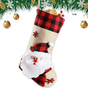 Bemaystar Christmas Stockings - 18.5" Burlap Plaid Christmas Stocking Xmas Hanging Stockings Holiday for Kids Christmas Tree Fireplace Family Party Decor - Santa (Non-customized - Santa)