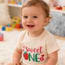 Baby Girl 1st Birthday Shirt,First Birthday Outfit Girl - One Year Old Short Sleeve Tee (Beige)