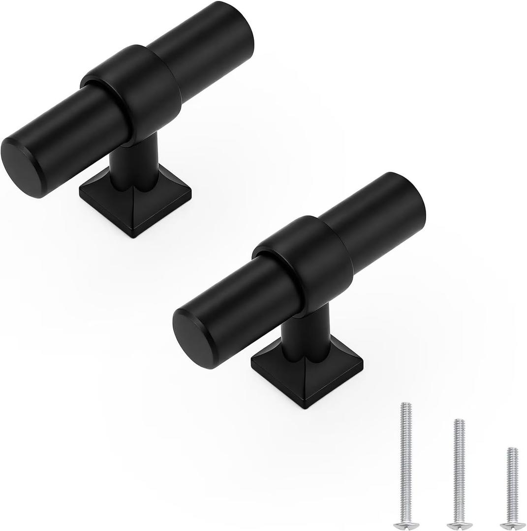 knobelite 10 Pack Matte Black Cabinet Knobs, Single Hole Cabinet Handles for Kitchen Bathroom, Stainless Steel T Bar Knob for Dressers Cabinets