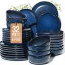 Pokini Stoneware Dinnerware Sets for 8, 32Pcs Ceramic Plates and Bowls Sets