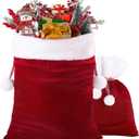 DIYDEC 2pcs Christmas Velvet Santa Bags with Drawstring Christmas Red Gift Bags Large Santa Gift Sack for Xmas Present Party Supply Costume Holiday Wrapping