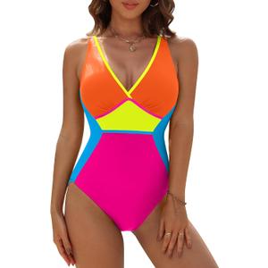 Blooming Jelly Women Tummy Control Swimsuits One Piece Modest Bathing Suit Lace Up Slimming Swim Suits 2025 (Large, Orange Pink)