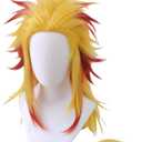 Cosrea Anime Cosplay Wig with Ponytail Yellow Red Costume Wigs for Halloween Women Men (Rengoku Shinjurou)