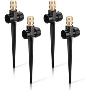 Tioncy 4 Pack Metal Lawn Sprinkler Automatic Garden Water Sprinkler on Spike Base 360 Degree Rotation with Adjustable Brass Nozzle for Lawn Garden Yard(Black)