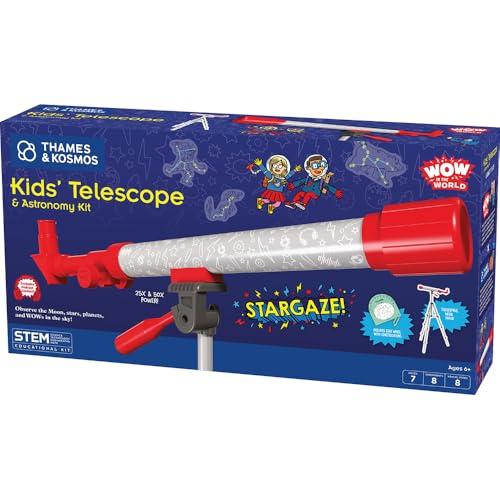 Wow in the World Kids’ Telescope & Astronomy Kit, 25x & 50x Magnification, Adjustable 48” Tripod, Includes Star Wheel & Companion Audio Content, Intro to Astronomy for Ages 6+ by Thames & Kosmos