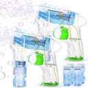 Kid Odyssey 2 Pack Bubble Gun with 4 Refill Solution and 3 Colorful LED Light, Bubble Machine for Kids, Bubble Maker for Party Favors, Birthday Gift, Indoor Outdoor Toys for Toddlers (Green)