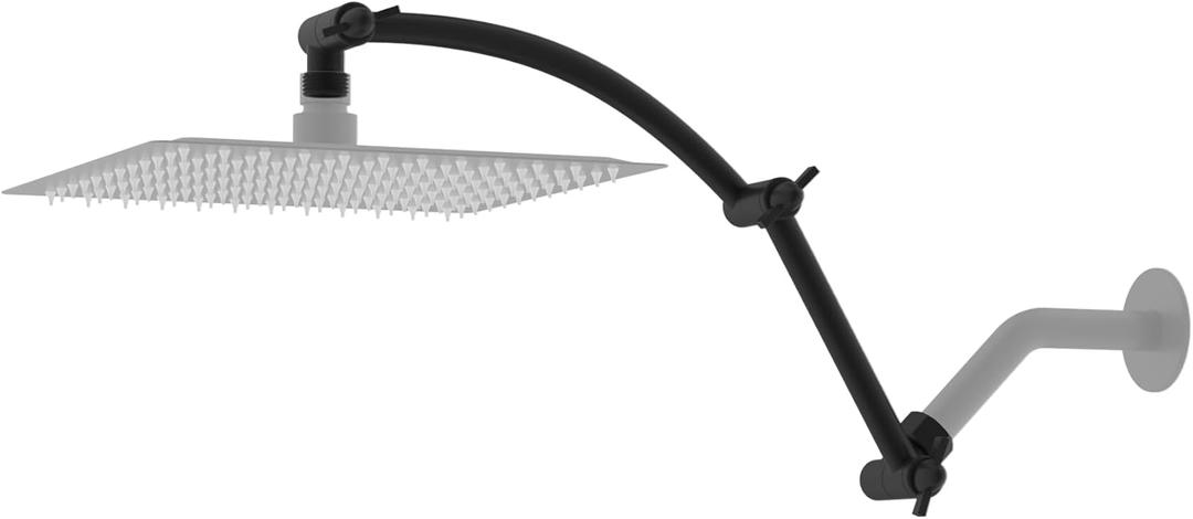 Hibbent All Metal 16'' Shower Head Extension Arm, Solid Brass Flexible Height & Angle Adjustable Shower Head Arm Extender with Lock Joints, Stainless Steel G1/2 Universal Connection, Matte Black