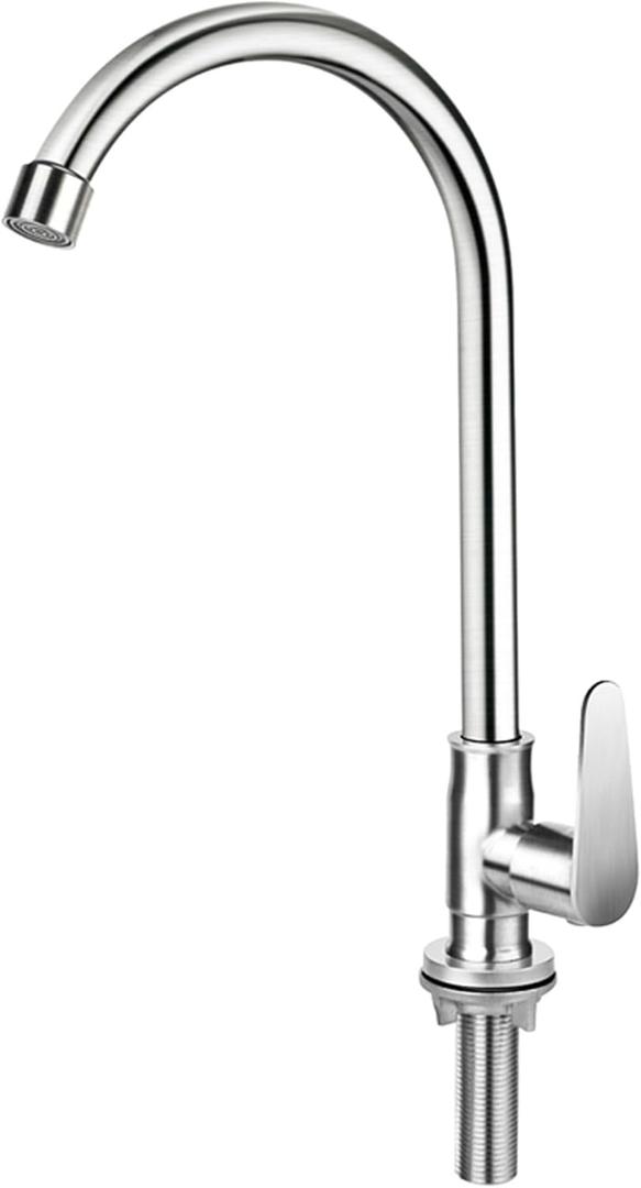 Brushed Nickel Cold Water Faucet Only,SUS304 Stainless Steel Cold Water Kitchen Faucet Single Handle Single Hole Cold Water Faucet for Kitchen,Outdoor, Garden and Bar with Hose and Longer Thread Pipe